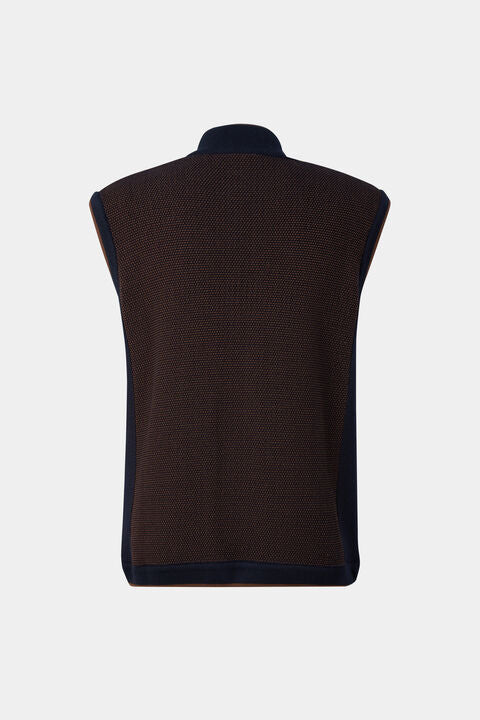 Enzo Knitted Waistcoat In Navy Blue/Brown