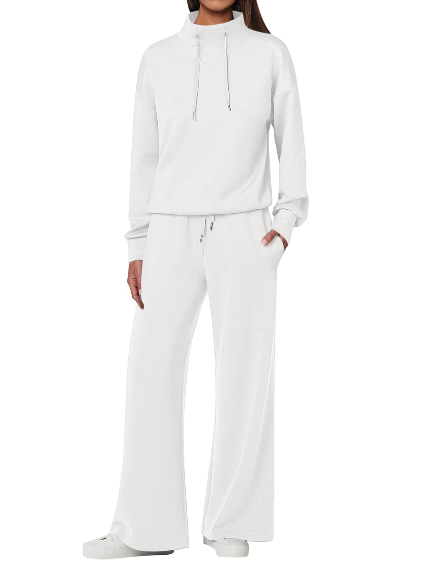 NEW ๐ฅ Women's Cotton Two-Piece Oversized Drawstring Sweatshirt Wide Leg Sweatpants Casual Set