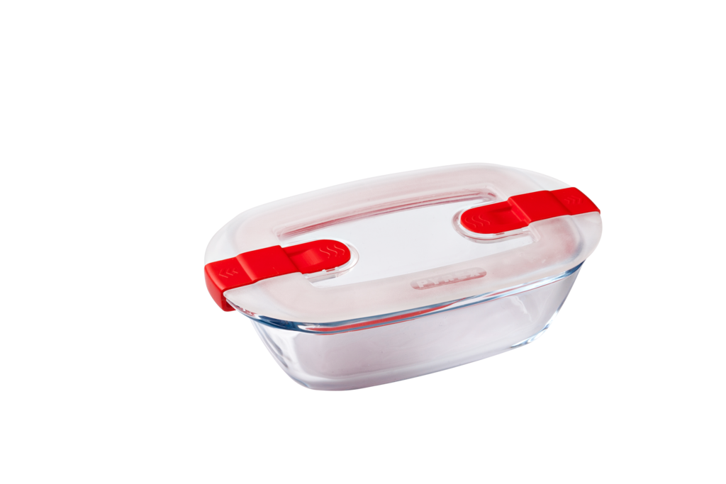 Rectangular glass dish with steam valve lid - Cook  Heat