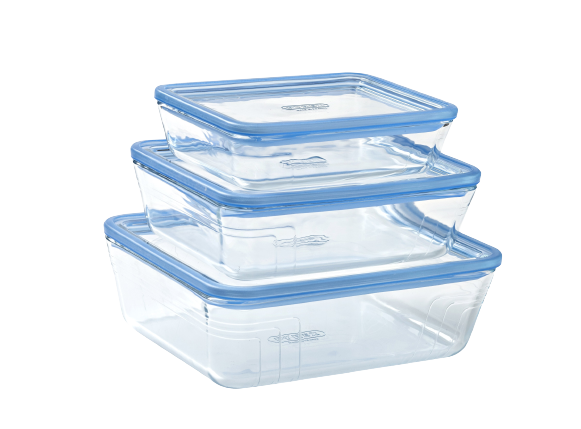 Zero Plastic - Set of 3 storage boxes with rectangular glass lid