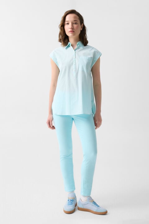 Hunter Cotton Blouse In Cyan-Blue