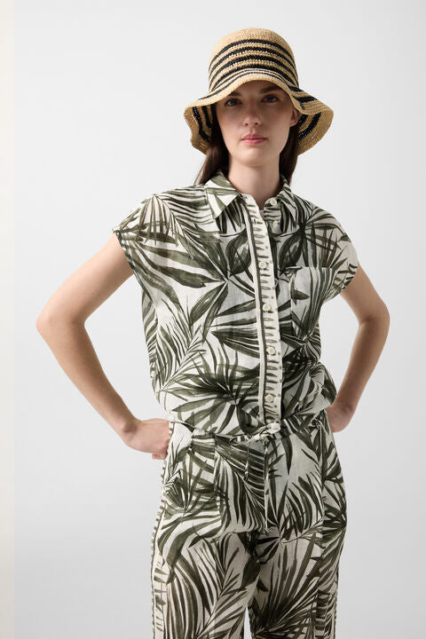 Charlet Linen Blouse In Olive Green/Cream