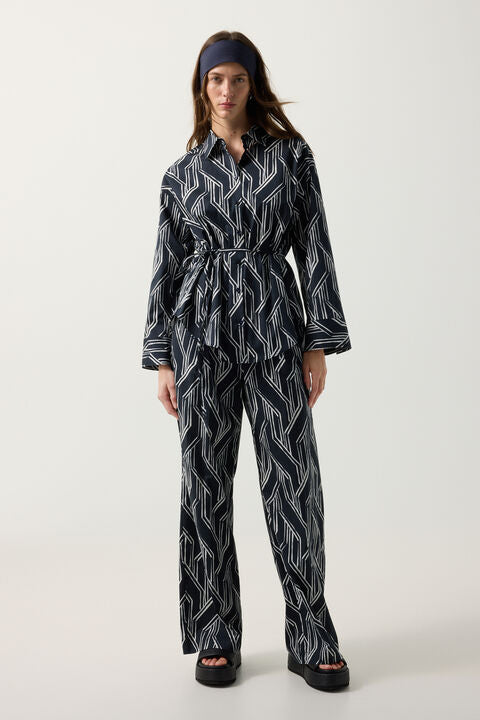 Shirt Blouse Ruth In Navy Blue/Off-White