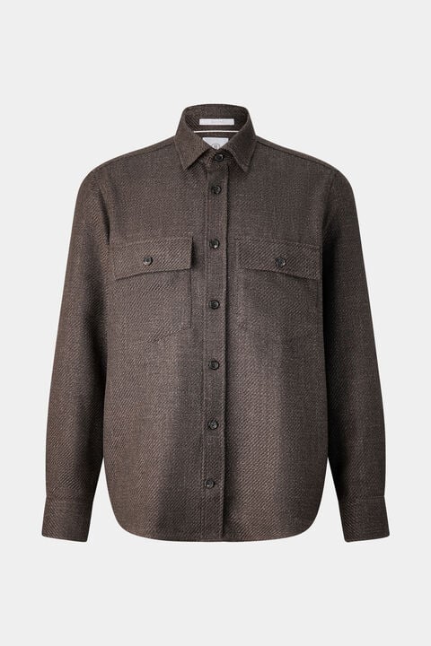 Virgin Wool/Linen Mix Shirt Heiko In Dark Brown