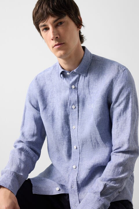 Timi Linen Shirt In Navy Blue/White