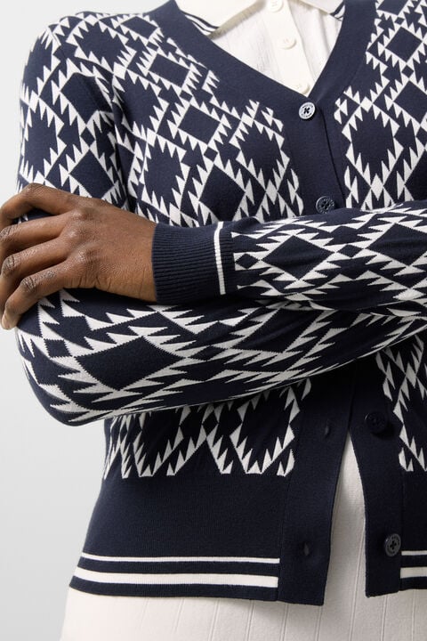 Amber Knit Jacket In Navy Blue/White