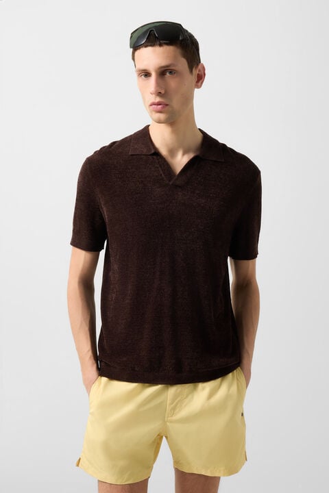 Finn Knitted Polo Shirt In Dark Brown