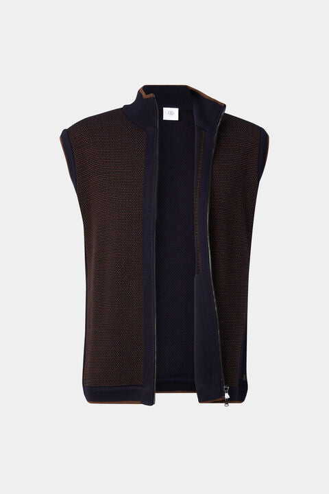 Enzo Knitted Waistcoat In Navy Blue/Brown