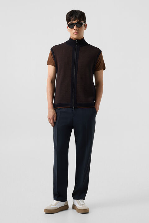 Enzo Knitted Waistcoat In Navy Blue/Brown