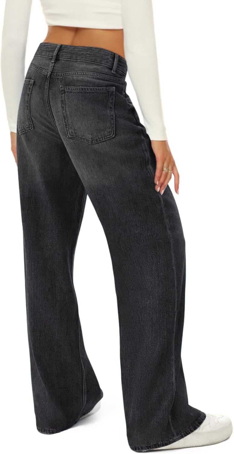 HDLTE Women Wide Leg Jeans High Waist Baggy Jeans Loose Boyfriend Jeans Denim Pants Y2K