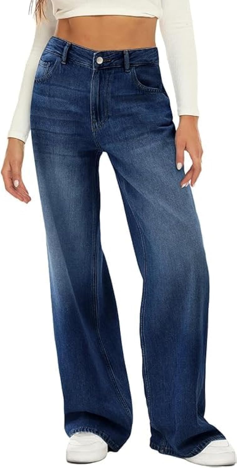 HDLTE Women Wide Leg Jeans High Waist Baggy Jeans Loose Boyfriend Jeans Denim Pants Y2K