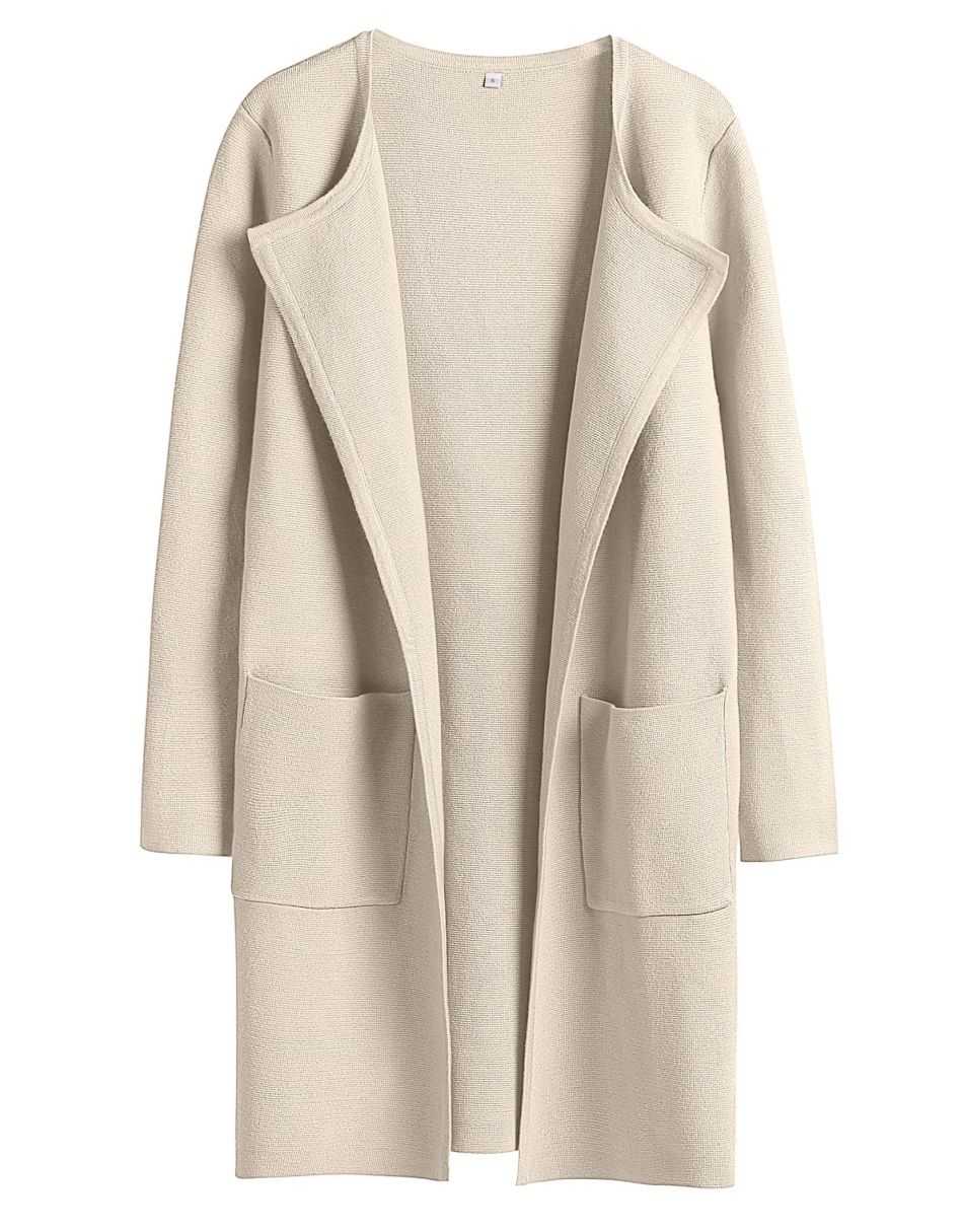 ANRABESS Women's Open Front Knit Cardigan Long Sleeve Lapel Casual Solid Classy Sweater Jacket