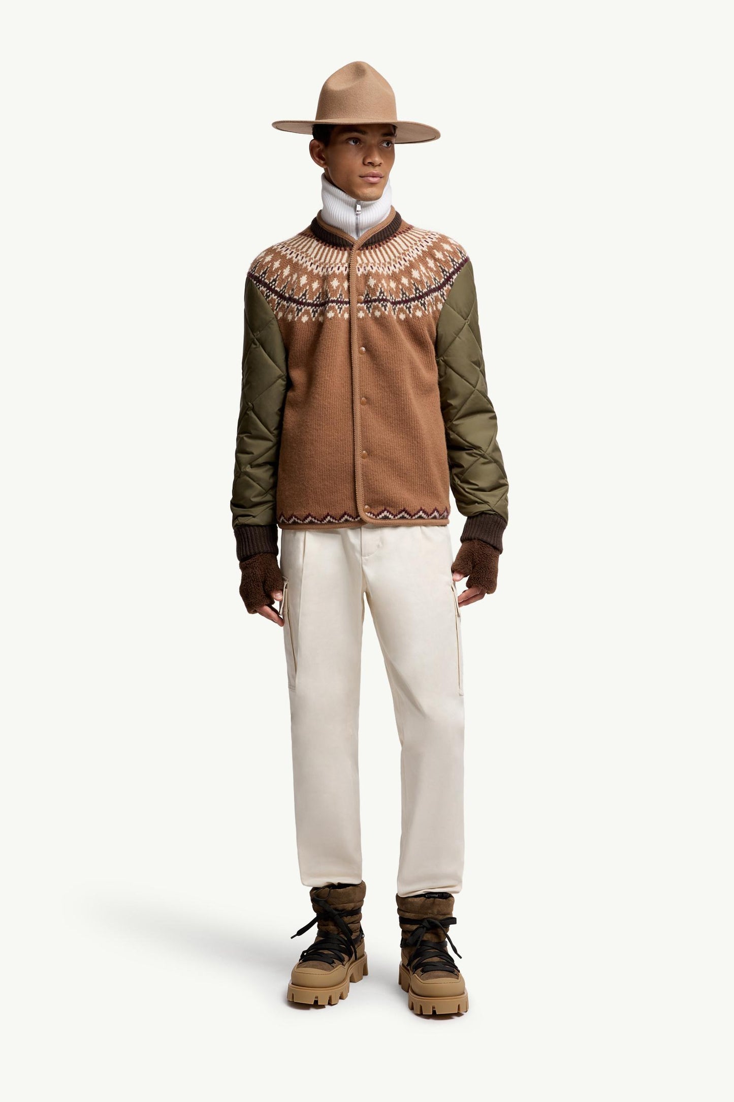 Padded Geometric Wool Blend Cardigan