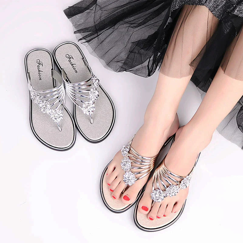 🔥LAST DAY 50% OFF - Women's Floral Flat  Fashionable Open Toe Non Slip Flip Flops