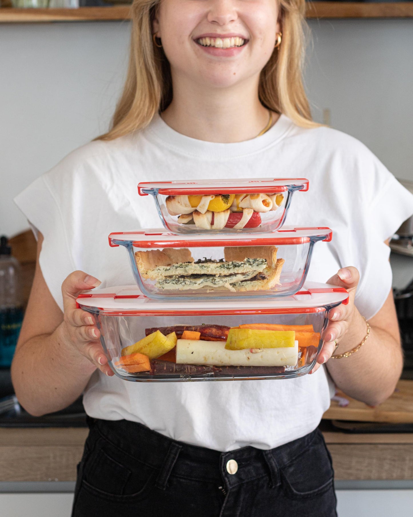 Cook Heat - Set of 5 glass storage tins with steam valve lid